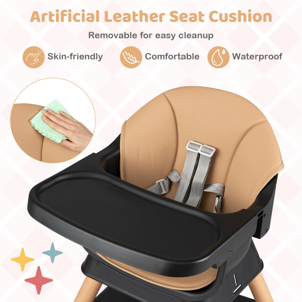 9-in-1 Convertible High Chair with Solid Wood Legs for Babies and Toddlers-Black view 9