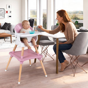 9-in-1 Convertible High Chair with Solid Wood Legs for Babies and Toddlers-Pink view 3