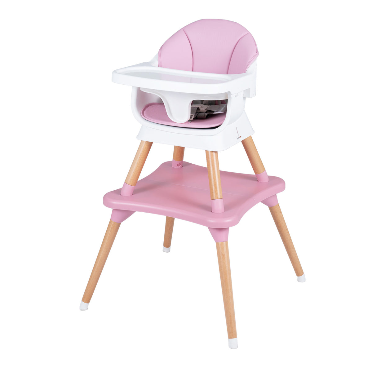 9-in-1 Convertible High Chair with Solid Wood Legs for Babies and Toddlers-Pink view 4