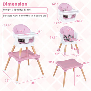 9-in-1 Convertible High Chair with Solid Wood Legs for Babies and Toddlers-Pink view 5