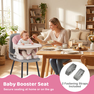 9-in-1 Convertible High Chair with Solid Wood Legs for Babies and Toddlers-Pink view 7
