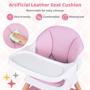 9-in-1 Convertible High Chair with Solid Wood Legs for Babies and Toddlers-Pink view 9