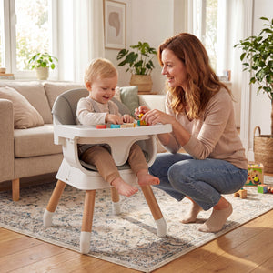 9-in-1 Convertible High Chair with Solid Wood Legs for Babies and Toddlers-White view 3