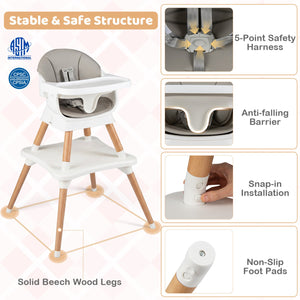 9-in-1 Convertible High Chair with Solid Wood Legs for Babies and Toddlers-White view 5