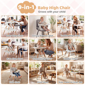 9-in-1 Convertible High Chair with Solid Wood Legs for Babies and Toddlers-White view 6