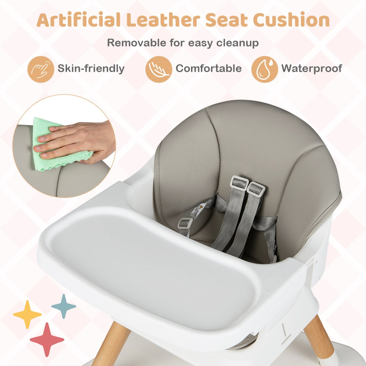 9-in-1 Convertible High Chair with Solid Wood Legs for Babies and Toddlers-White view 9