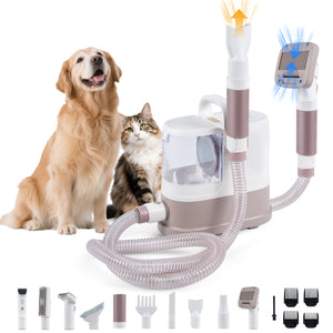 9-in-1 Dog Grooming Vacuum Kit for Shedding with 3 Suction Modes and Clippers for Dogs and Cats Home Cleaning