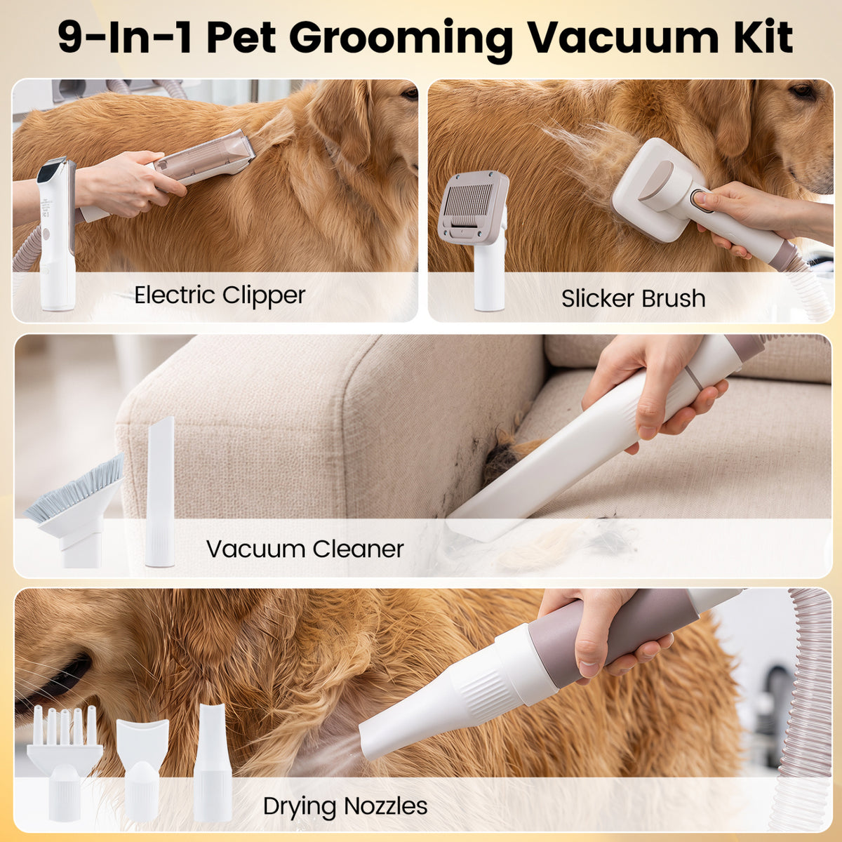 9-in-1 Dog Grooming Vacuum Kit for Shedding with 3 Suction Modes and Clippers for Dogs and Cats Home Cleaning view 3