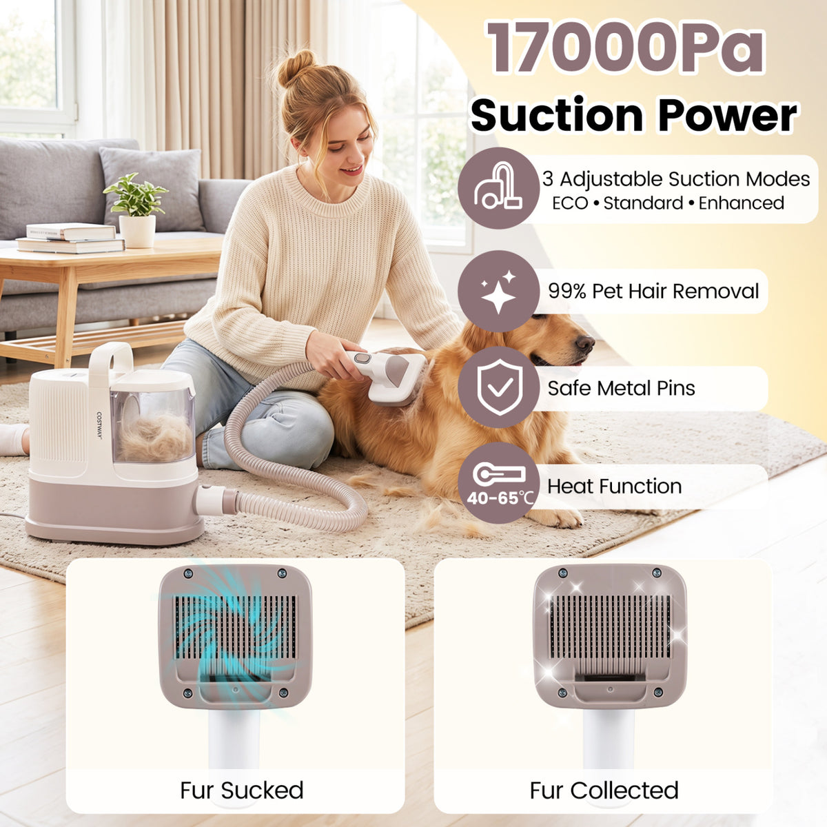 9-in-1 Dog Grooming Vacuum Kit for Shedding with 3 Suction Modes and Clippers for Dogs and Cats Home Cleaning view 4