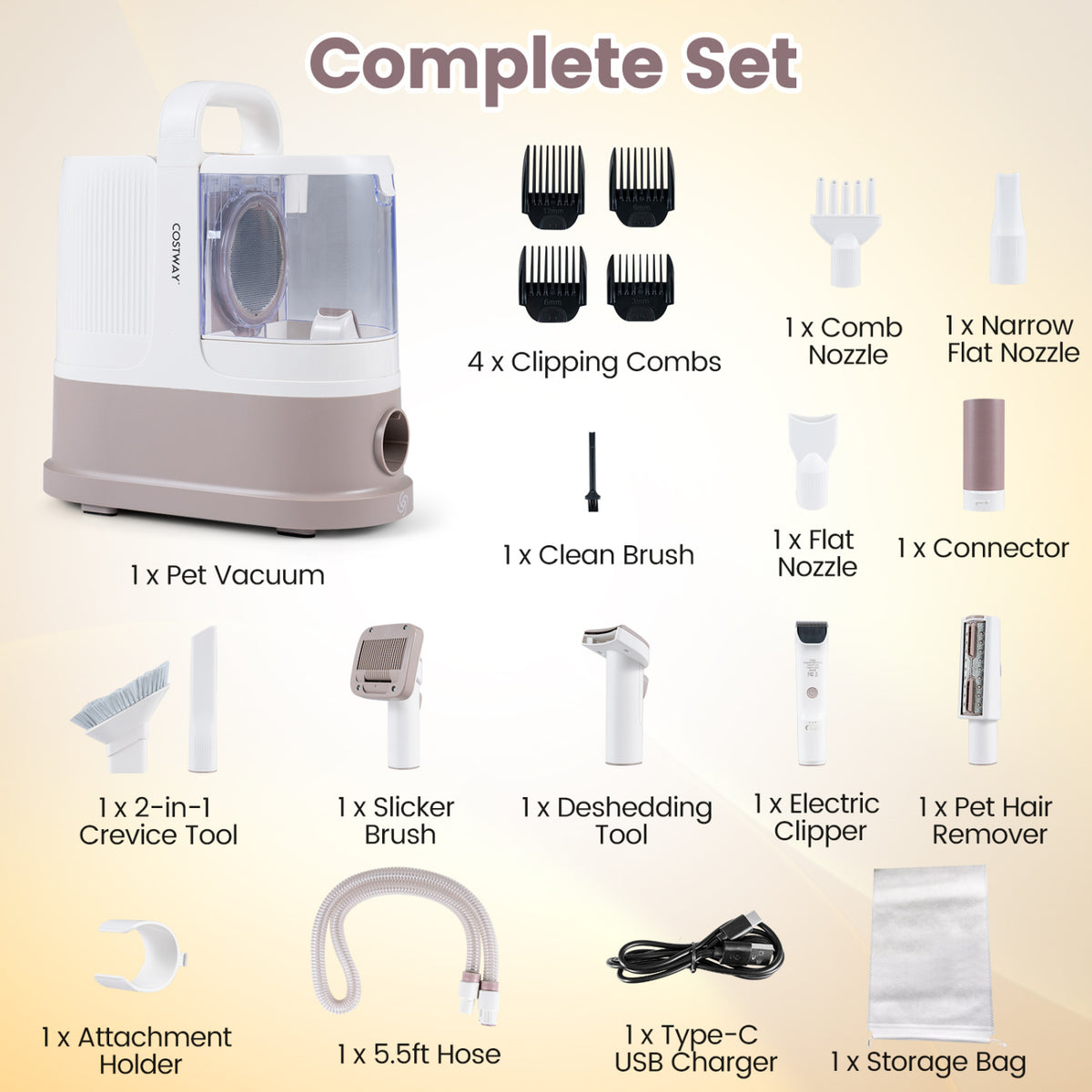 9-in-1 Dog Grooming Vacuum Kit for Shedding with 3 Suction Modes and Clippers for Dogs and Cats Home Cleaning view 7