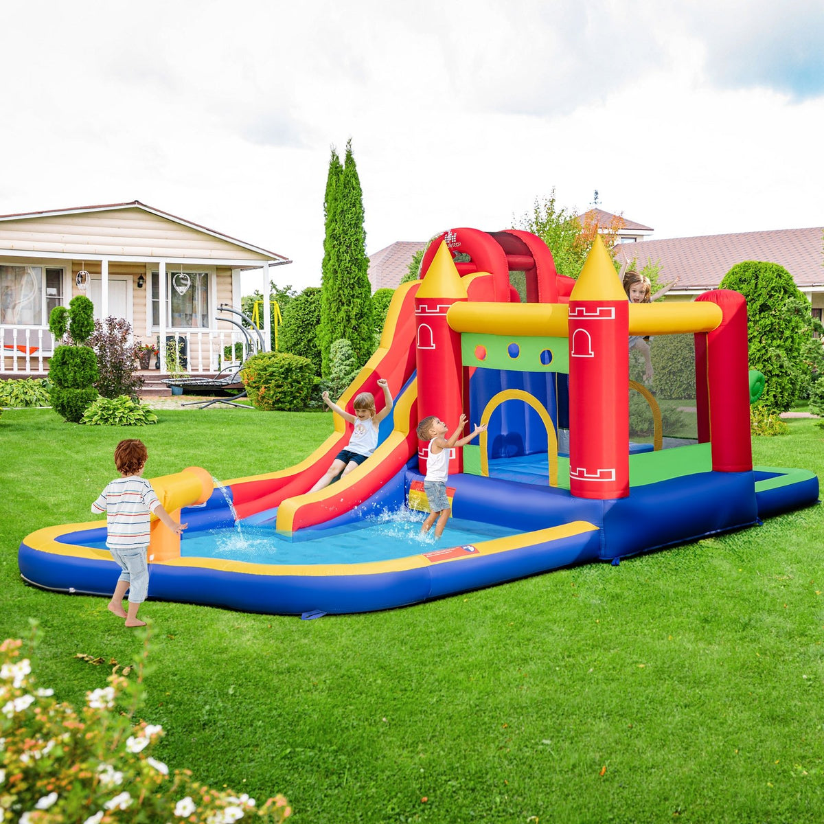 9-in-1 Inflatable Bounce Castle with Water Slide and Splash Pool without Blower view 2