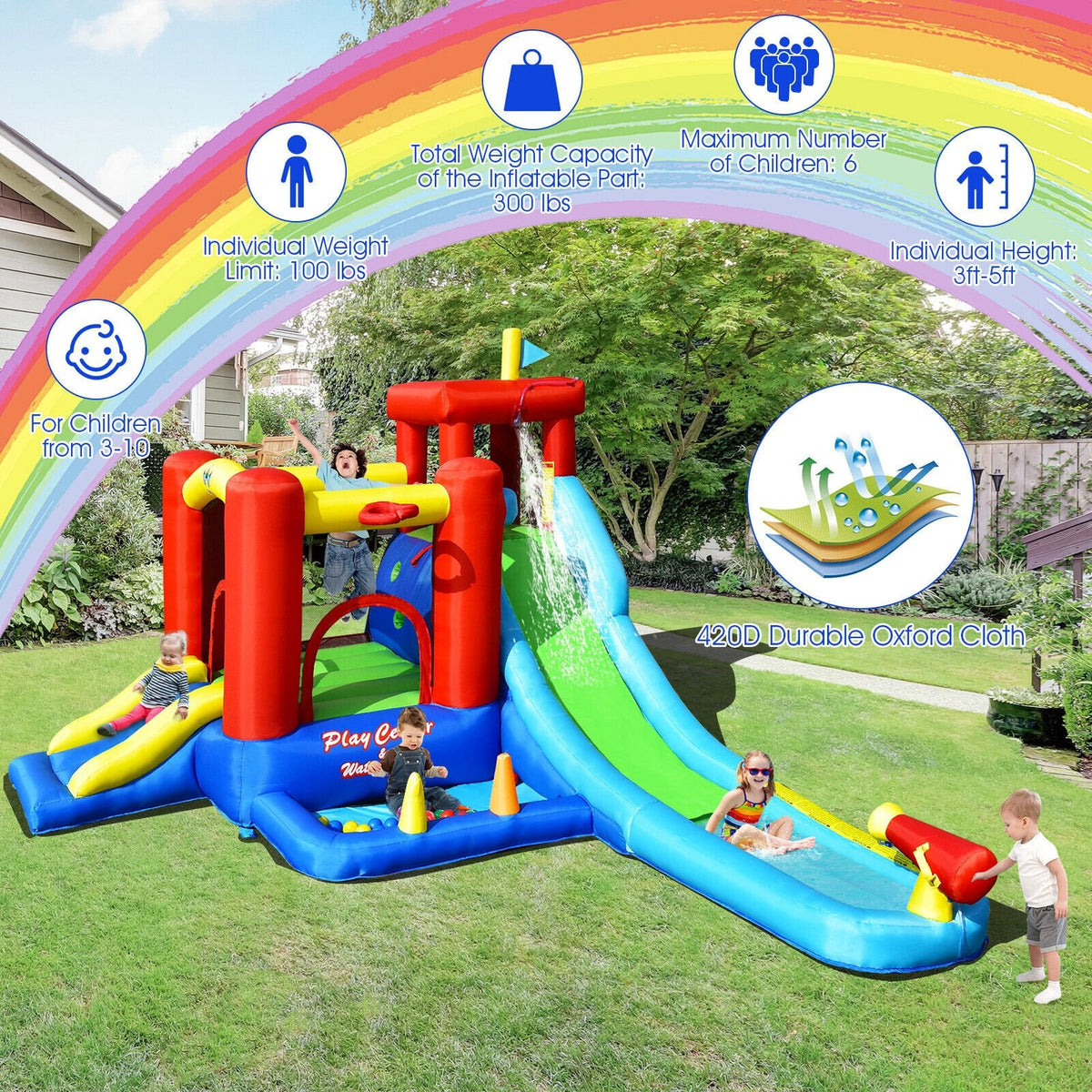 9-in-1 Inflatable Kids Water Slide Bounce House without Blower view 3