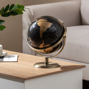 9-Inch Metallic Black World Globe with Metal Stand-Golden view 2