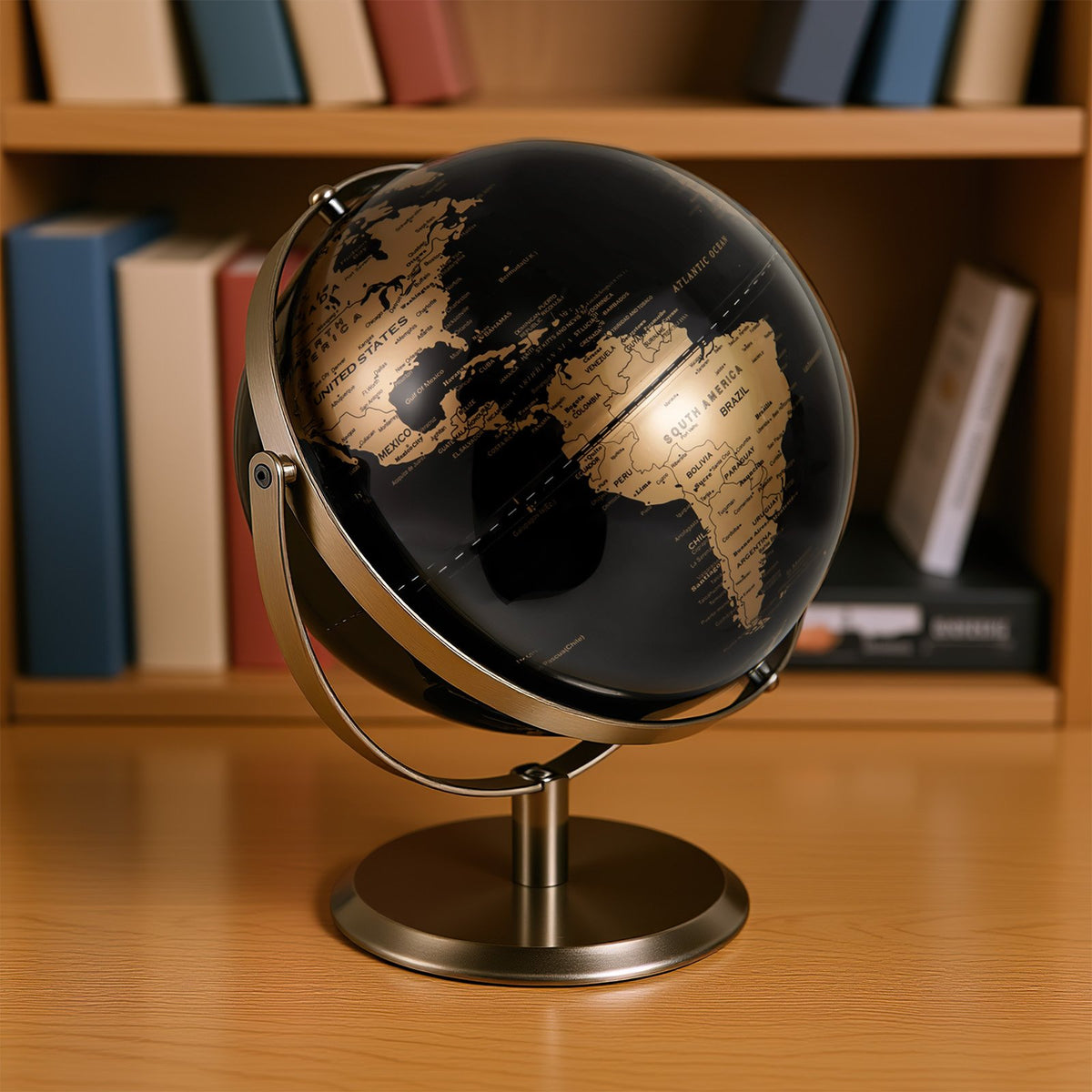 9-Inch Metallic Black World Globe with Metal Stand-Golden view 3