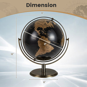 9-Inch Metallic Black World Globe with Metal Stand-Golden view 5