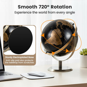 9-Inch Metallic Black World Globe with Metal Stand-Golden view 8