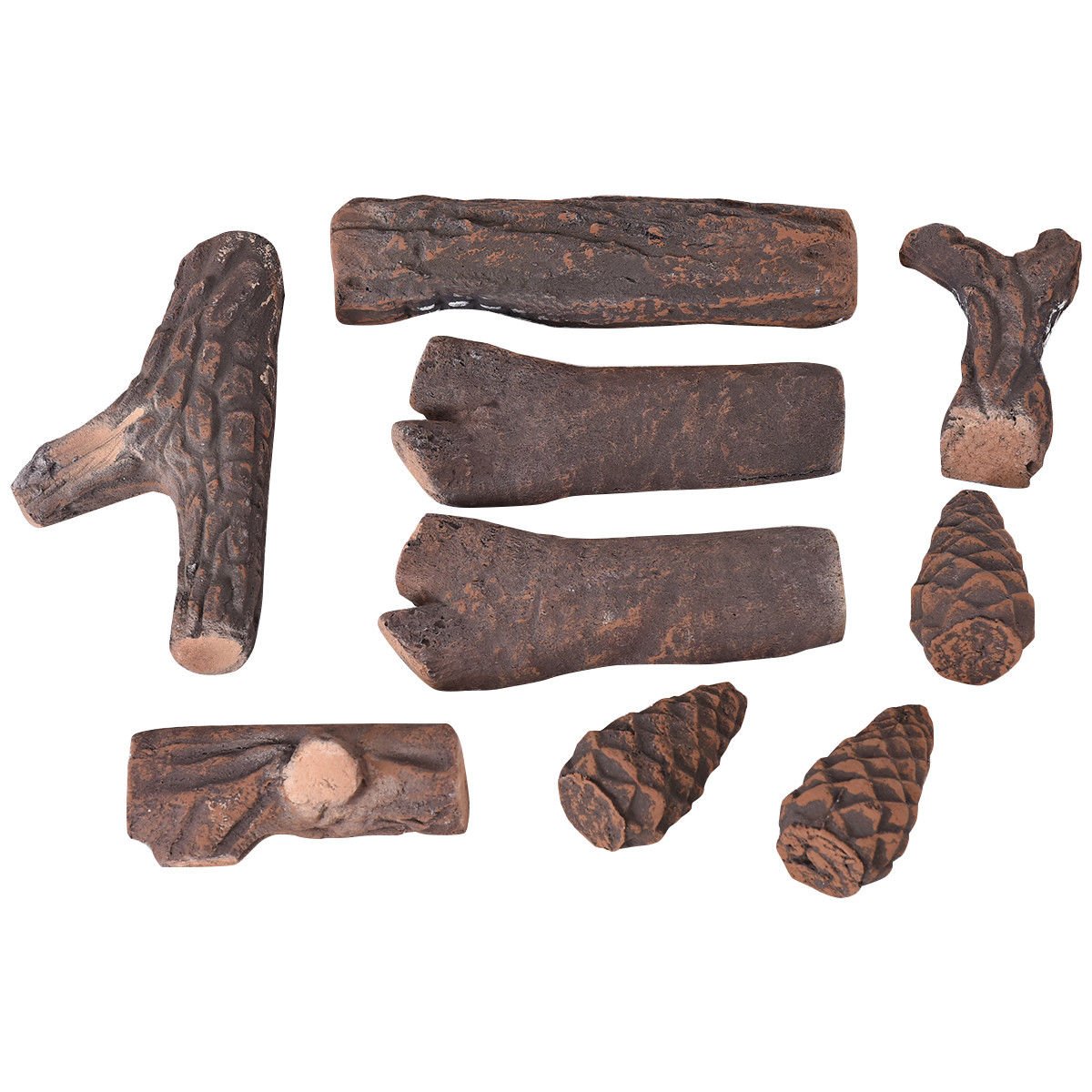 9 PCS Ceramic Fireplace Logs Set Realistic Artificial Gas Fireplace Logs view 5