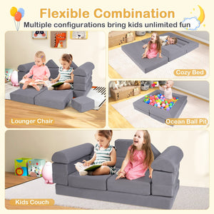9-Piece Climb and Crawl Foam and Floor Playset with Breathable Suede Fabric-Gray view 7