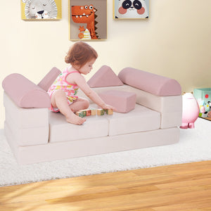 9-Piece Climb and Crawl Foam and Floor Playset with Breathable Suede Fabric-Pink view 2