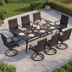 9-Piece Outdoor Dining Set for 8 with Umbrella Hole and 8 Chairs-Black view 2