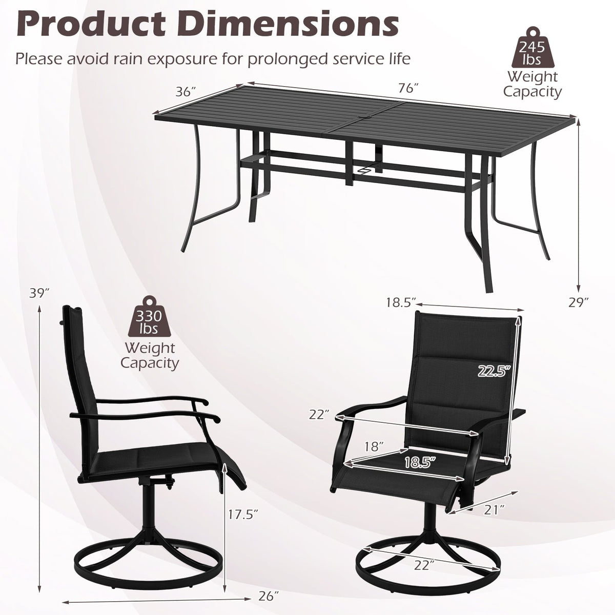 9-Piece Outdoor Dining Set for 8 with Umbrella Hole and 8 Chairs-Black view 4