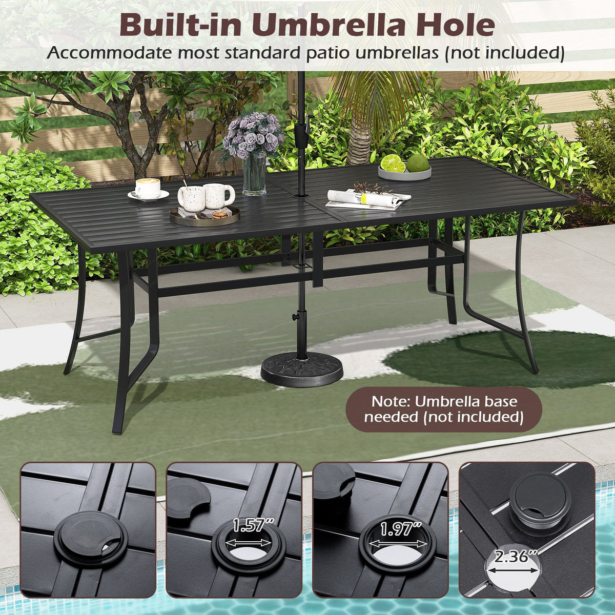 9-Piece Outdoor Dining Set for 8 with Umbrella Hole and 8 Chairs-Black view 6