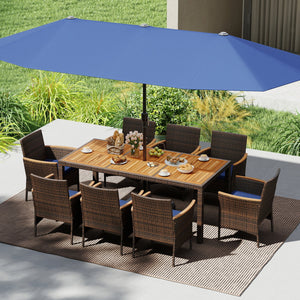 9 Piece Outdoor Dining Set with Acacia Wood Table Top-Navy view 3
