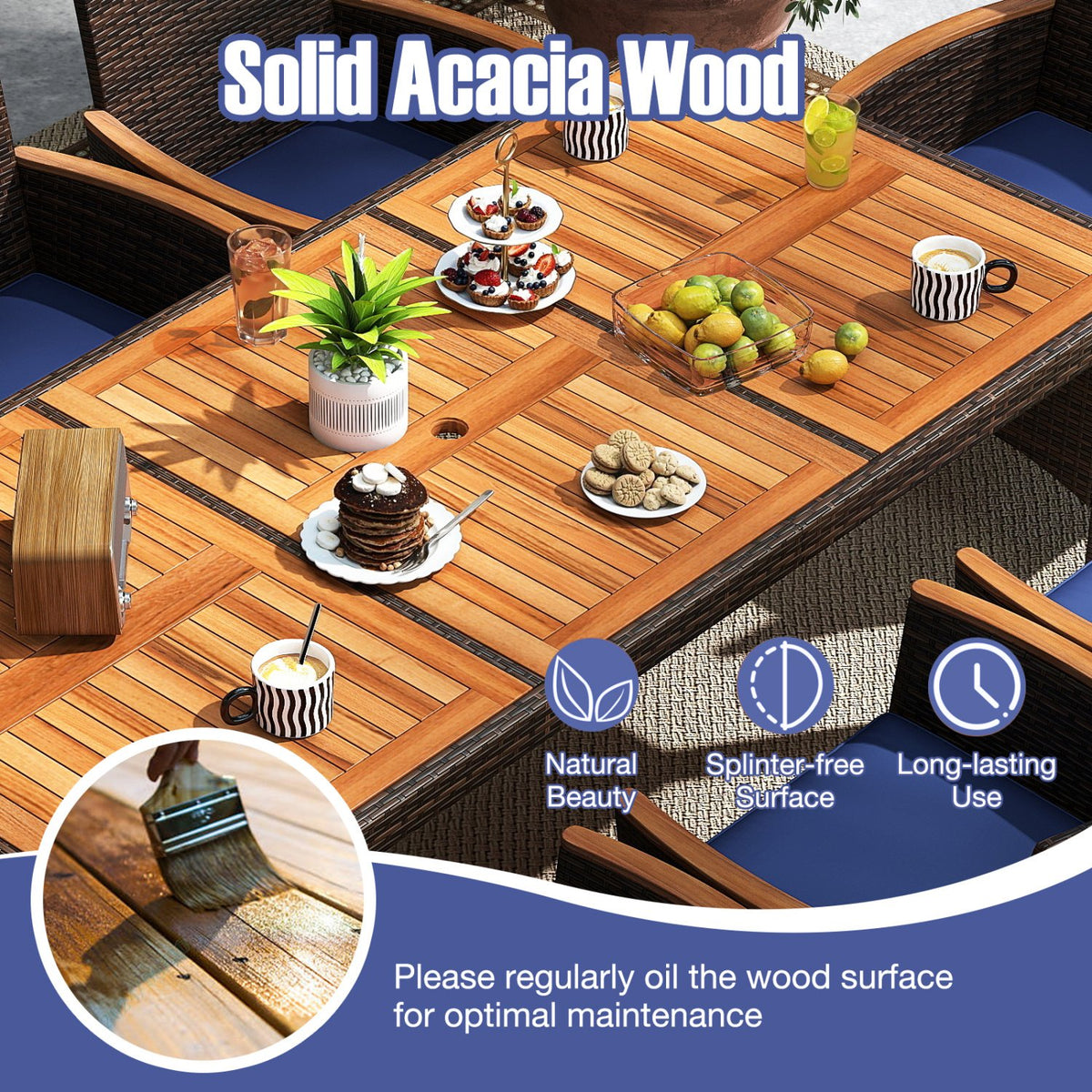 9 Piece Outdoor Dining Set with Acacia Wood Table Top-Navy view 6