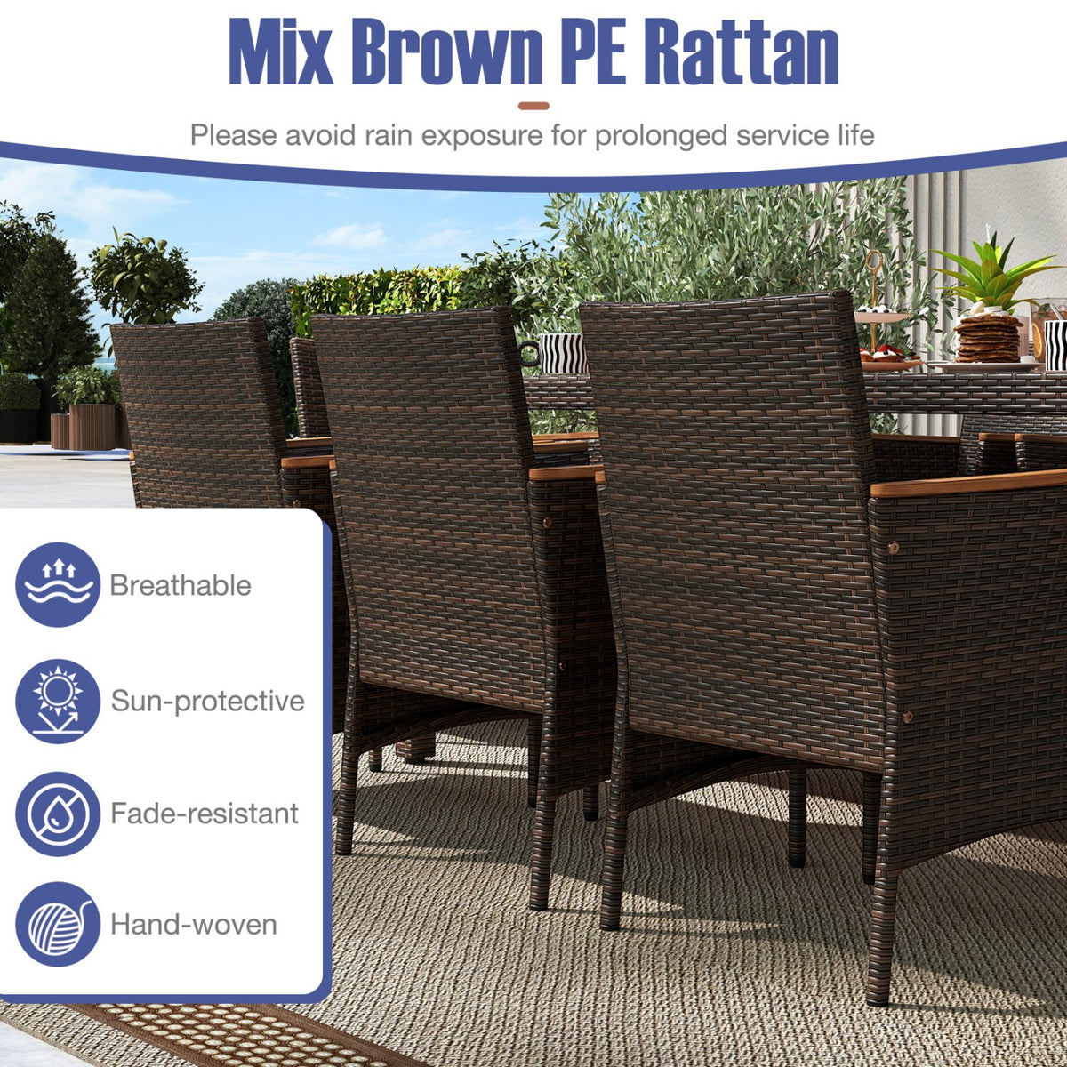 9 Piece Outdoor Dining Set with Acacia Wood Table Top-Navy view 7