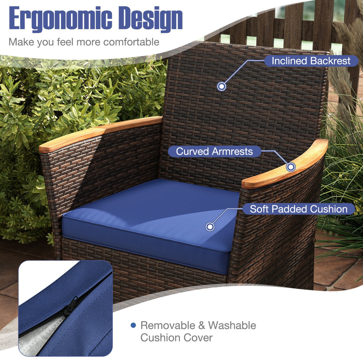 9 Piece Outdoor Dining Set with Acacia Wood Table Top-Navy view 8