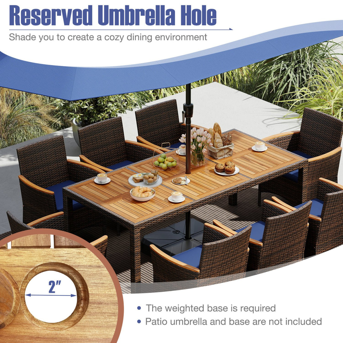 9 Piece Outdoor Dining Set with Acacia Wood Table Top-Navy view 9