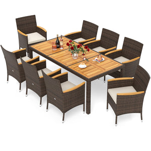 9 Piece Outdoor Dining Set with Acacia Wood Table Top-Beige view 4