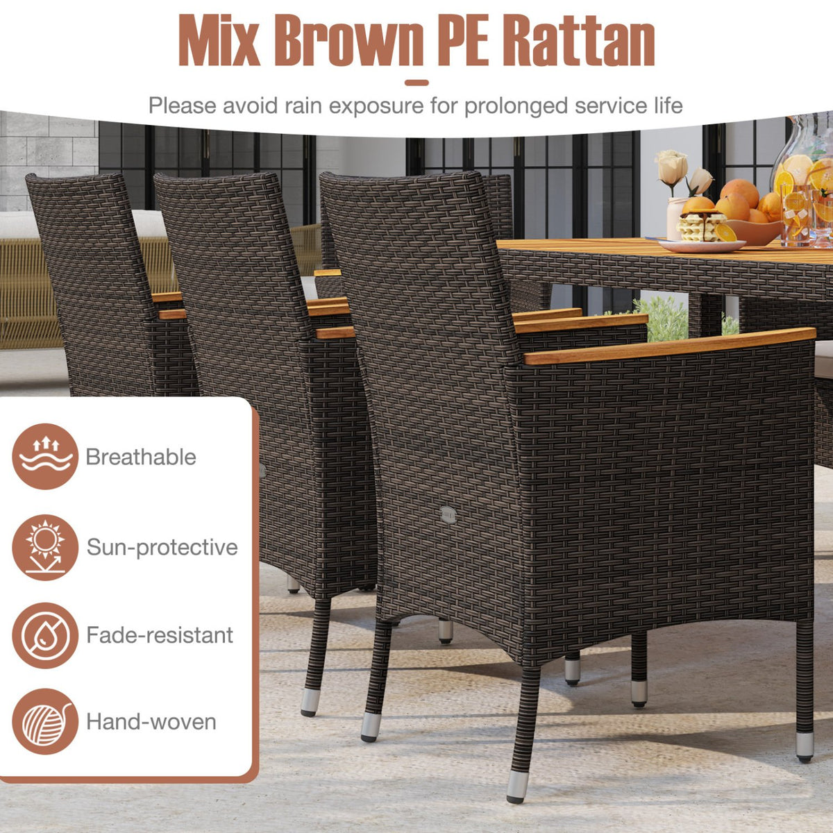 9 Piece Outdoor Dining Set with Acacia Wood Table Top-Beige view 7
