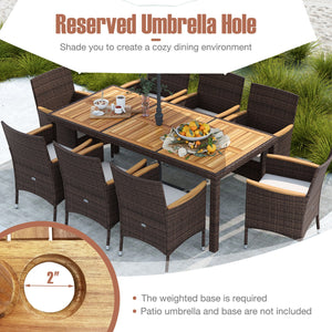 9 Piece Outdoor Dining Set with Acacia Wood Table Top-Beige view 9