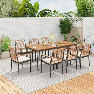 9-Piece Patio Dining Set 35.5 Inch Acacia Wood Table with Umbrella Hole and 22.5-Inch Wide Chairs view 2