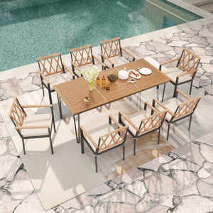 9-Piece Patio Dining Set 35.5 Inch Acacia Wood Table with Umbrella Hole and 22.5-Inch Wide Chairs view 3