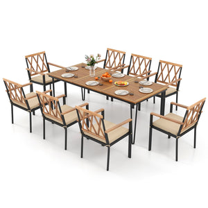 9-Piece Patio Dining Set 35.5 Inch Acacia Wood Table with Umbrella Hole and 22.5-Inch Wide Chairs view 4