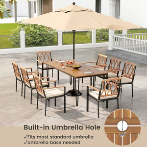 9-Piece Patio Dining Set 35.5 Inch Acacia Wood Table with Umbrella Hole and 22.5-Inch Wide Chairs view 6