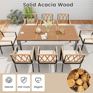9-Piece Patio Dining Set 35.5 Inch Acacia Wood Table with Umbrella Hole and 22.5-Inch Wide Chairs view 7