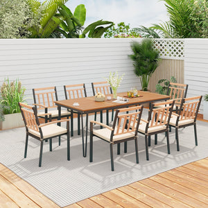9-Piece Patio Dining Set 35.5 Inch Acacia Wood Table with Umbrella Hole and 24-Inch Wide Chairs view 2