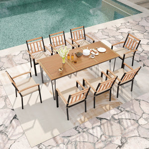9-Piece Patio Dining Set 35.5 Inch Acacia Wood Table with Umbrella Hole and 24-Inch Wide Chairs view 3