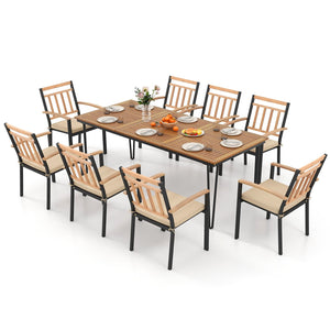 9-Piece Patio Dining Set 35.5 Inch Acacia Wood Table with Umbrella Hole and 24-Inch Wide Chairs view 4