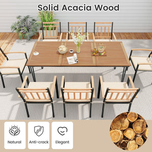 9-Piece Patio Dining Set 35.5 Inch Acacia Wood Table with Umbrella Hole and 24-Inch Wide Chairs view 6