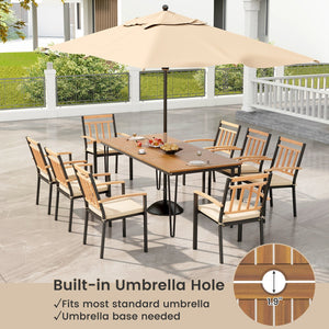 9-Piece Patio Dining Set 35.5 Inch Acacia Wood Table with Umbrella Hole and 24-Inch Wide Chairs view 7