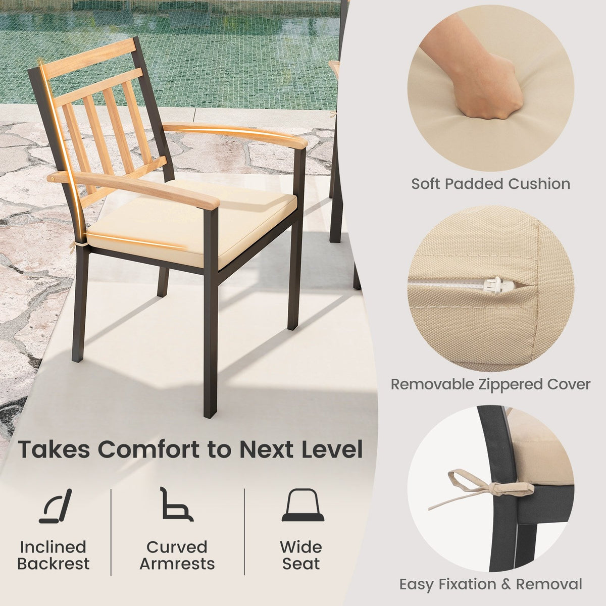 9-Piece Patio Dining Set 35.5 Inch Acacia Wood Table with Umbrella Hole and 24-Inch Wide Chairs view 8