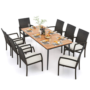 9-Piece Patio Dining Set with Umbrella Hole and 8 Rattan-woven Dining Chairs with Seat Cushions view 4
