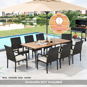 9-Piece Patio Dining Set with Umbrella Hole and 8 Rattan-woven Dining Chairs with Seat Cushions view 6