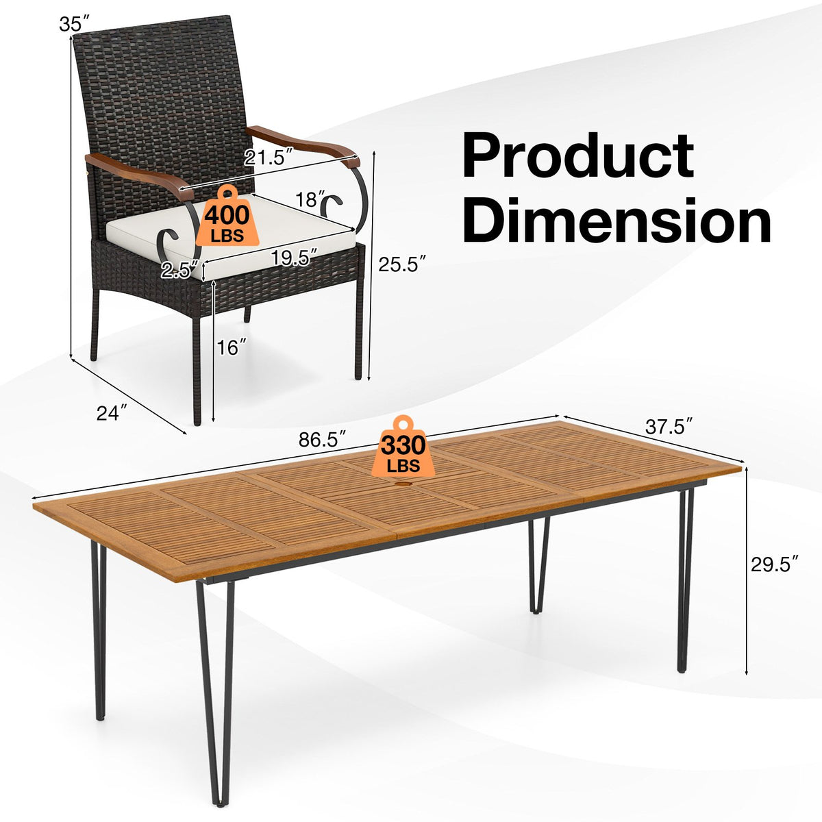 9 Pieces Outdoor Patio Dining Set with Soft Cushions and Umbrella Hole view 5
