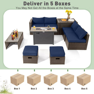 9 Pieces Outdoor Patio Furniture Set with 42 Inch Propane Fire Pit Table-Navy view 6