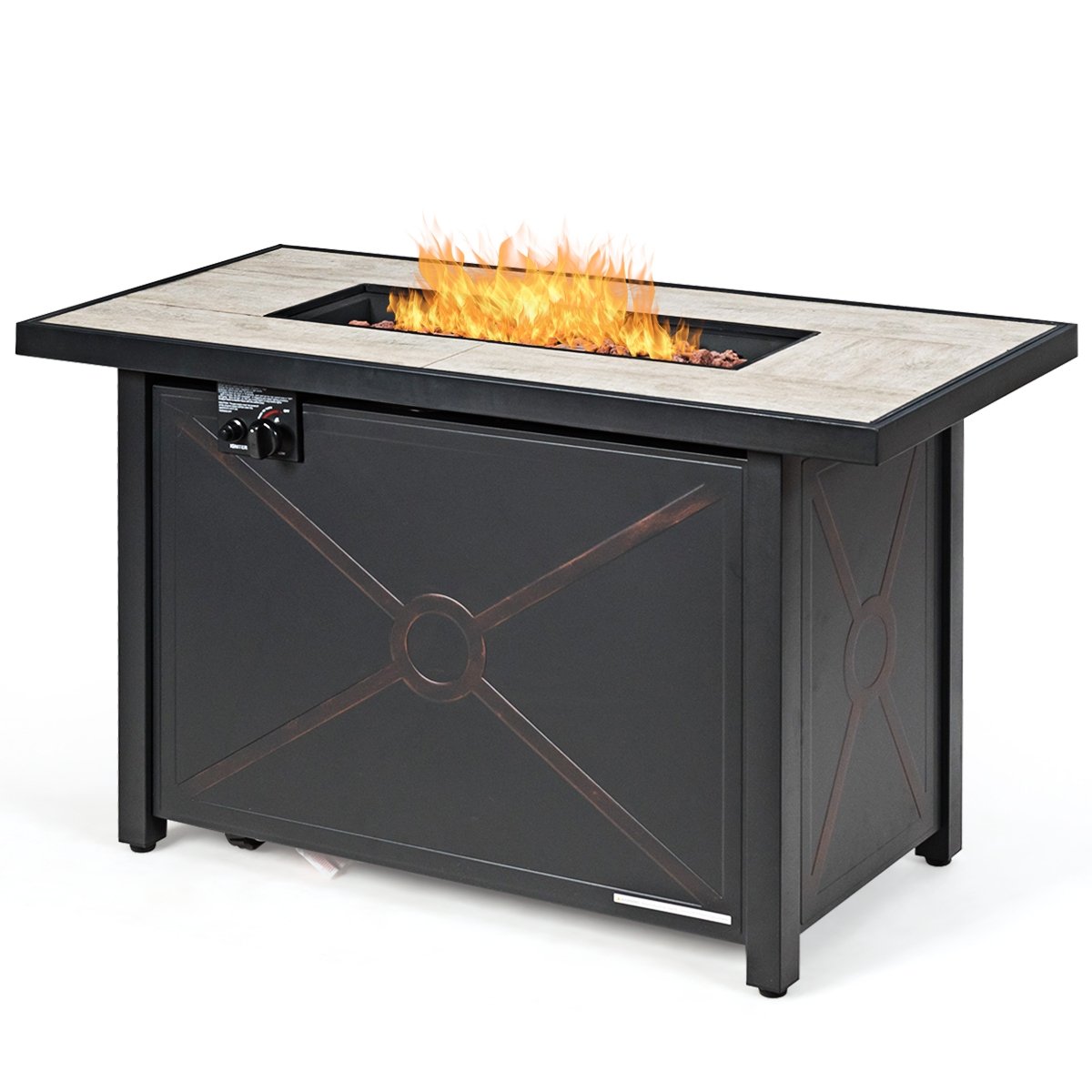 9 Pieces Outdoor Patio Furniture Set with 42 Inch Propane Fire Pit Table-Turquoise view 4